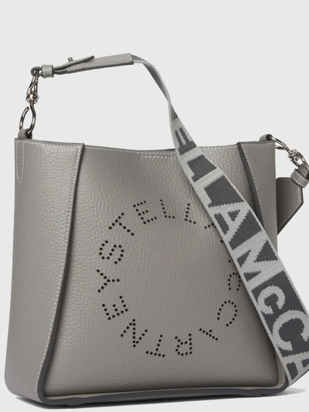 Stella McCartney Light Gray Perforated Logo Shoulder Bag with Branded Strap
